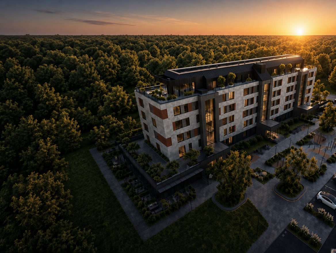 Жилой комплекс Swiss Luxury в Веспреме вечером, вид с высоты